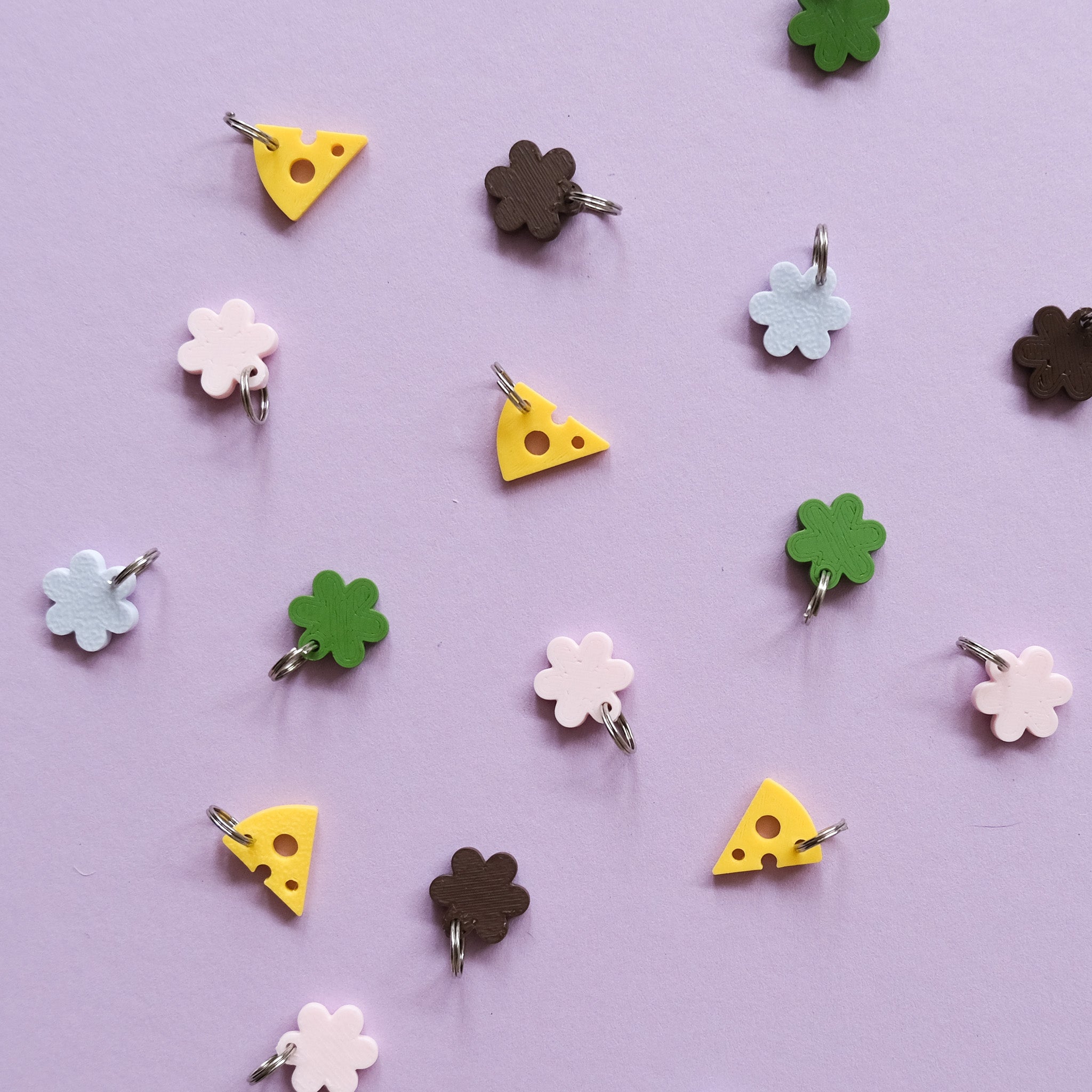 Flower & Cheese Charms for Pet ID Tags and Keychains
