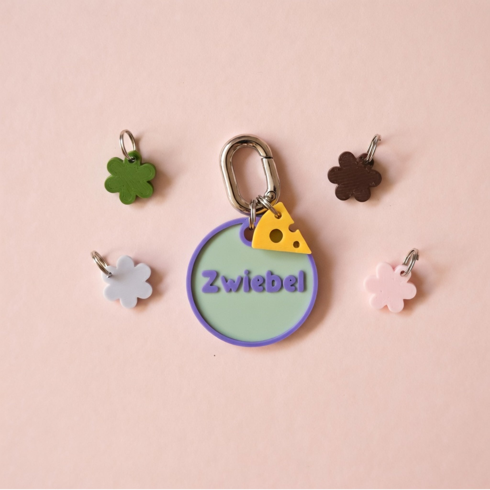 Flower & Cheese Charms for Pet ID Tags and Keychains