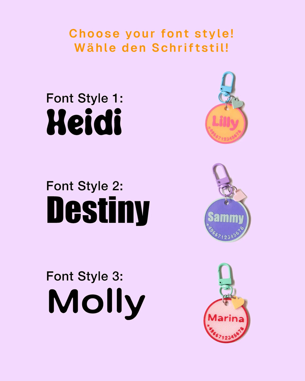 Font style options: Heidi, Destiny, Molly